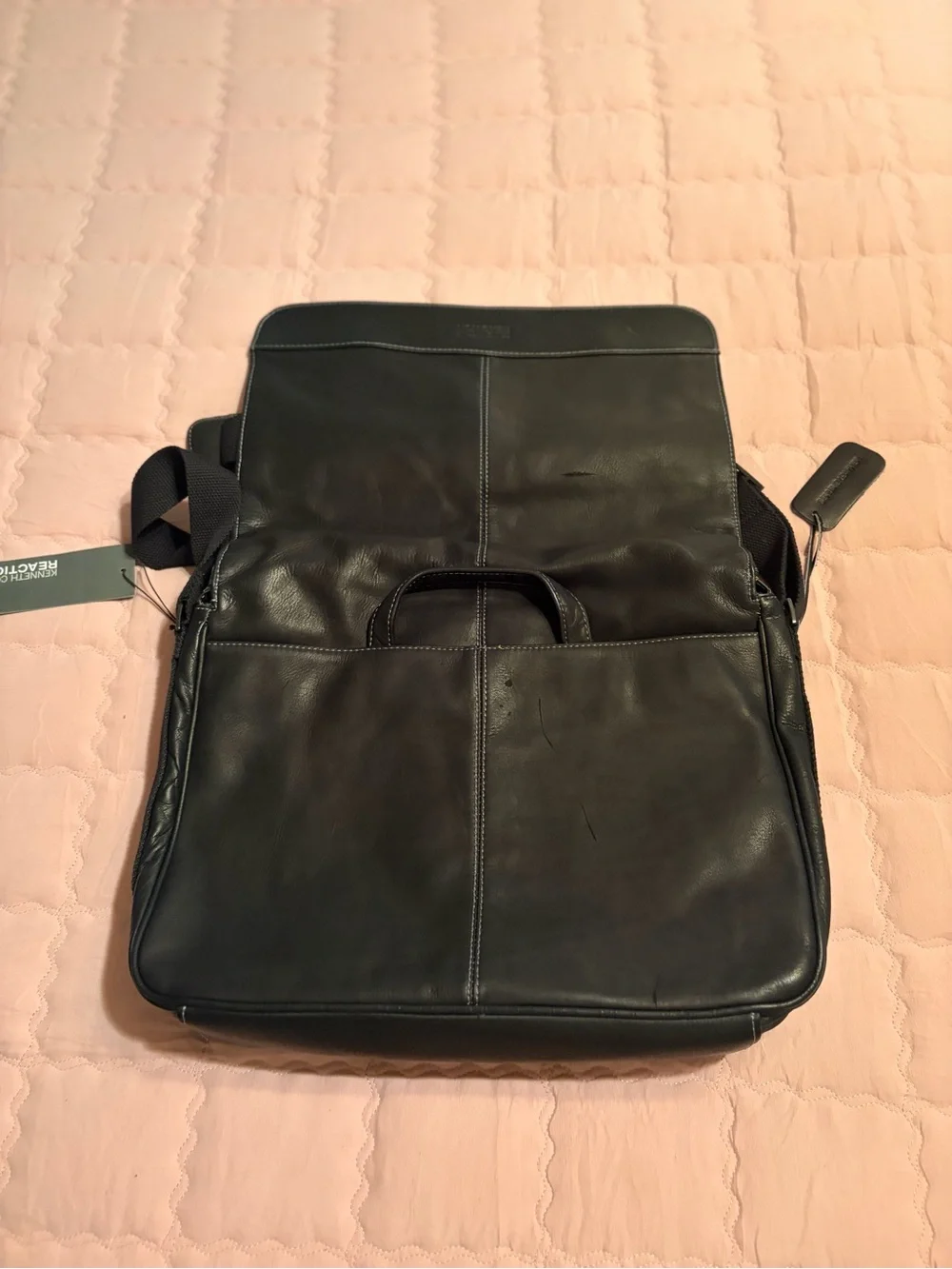 Kenneth Cole Black Leather Laptop Messenger Bag